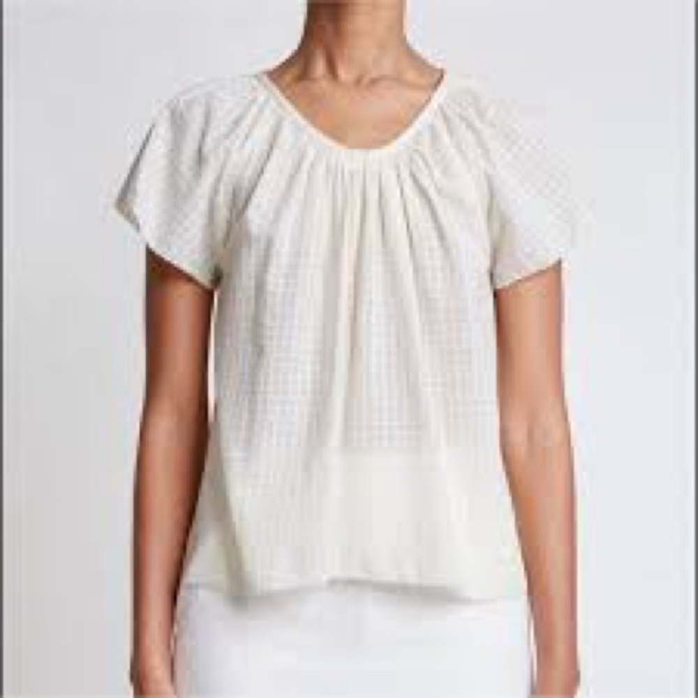 Apiece Apart Ivory Short Sleeve Gathered Neck Blouse